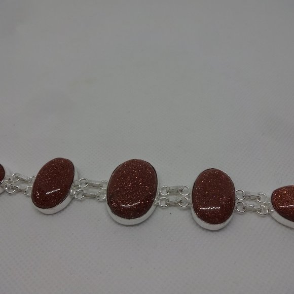 Sparkling "GOLD SUNSTONE" Handmade Sterling Bracelet 7.5" #254A - Picture 2 of 3